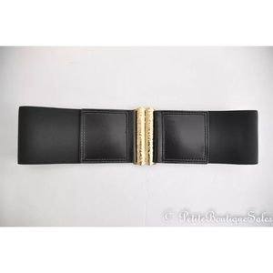 BCBG WAIST BELT BLACK GOLD TONE BUCKLE STRETCH XS